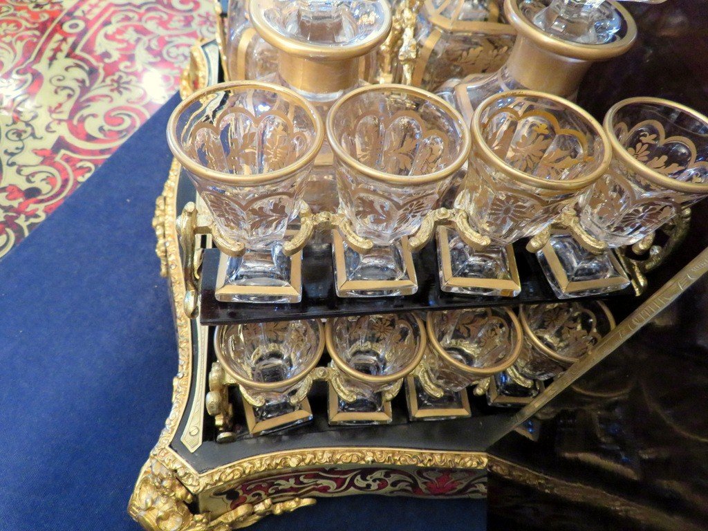 Cave à Liqueur Toutes Faces En Marqueterie Boulle d'époque Napoléon III-photo-4