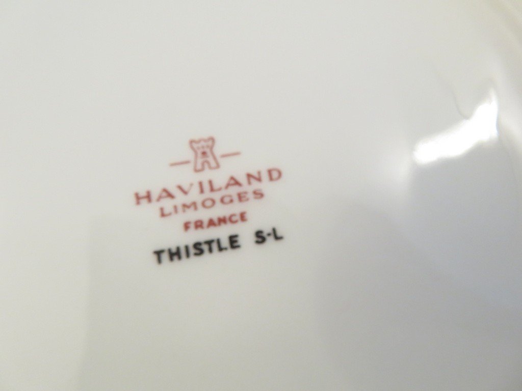  Haviland Monogrammed Rl Service In Limoges Porcelain Thistle Gold Signed-photo-5
