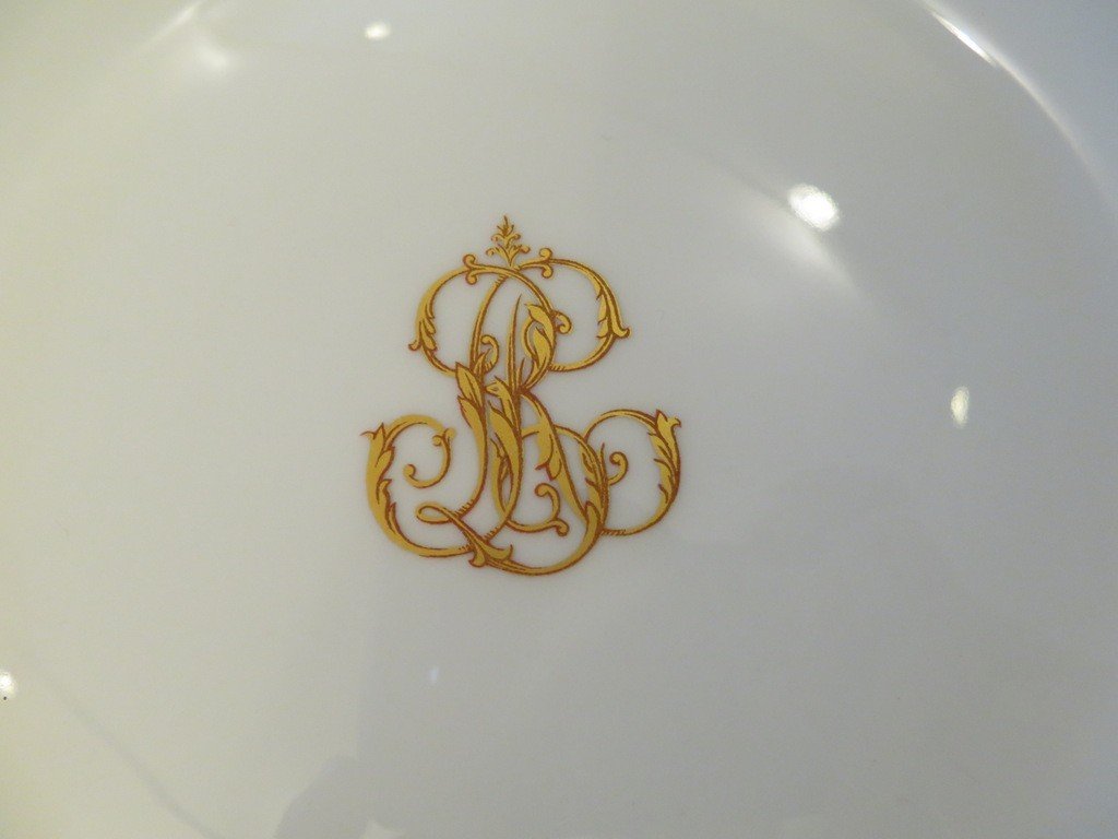  Haviland Monogrammed Rl Service In Limoges Porcelain Thistle Gold Signed-photo-6