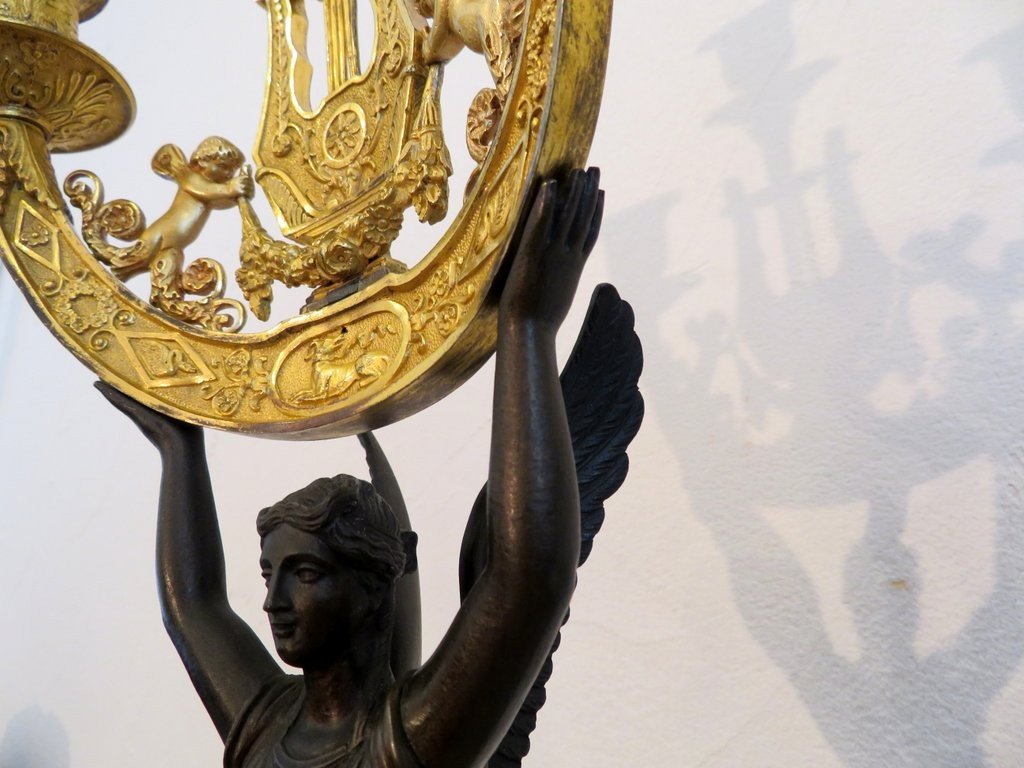 Pair Of Candelabra Golden Bronze Empire Victory In Bronze, Empire Period, 60cm-photo-6