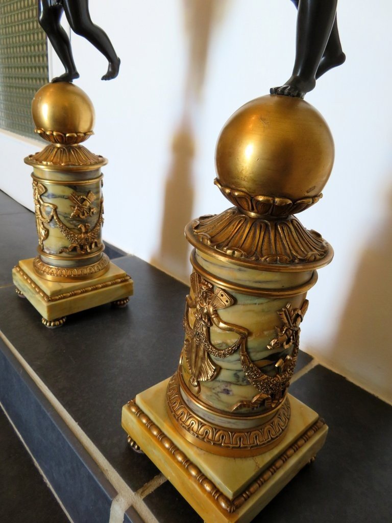 Pair Of Candelabra Golden Bronze And Marbre Jaune Empire Period, 70cm-photo-3