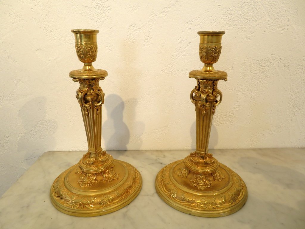 Paire De Candélabres En Bronze époque XIXe Hauteur Modulable 51 Cm-photo-7