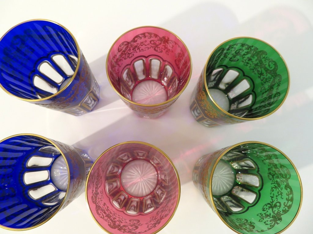 6 Gobelets à Thé Colorés Rabat En Cristal De Saint Louis Signés Parfait état-photo-3