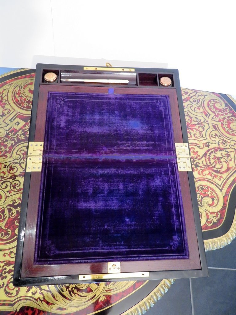  Large Navy Writing Desk Case In Boulle Marquetry Napoleon III Period 19th-photo-2