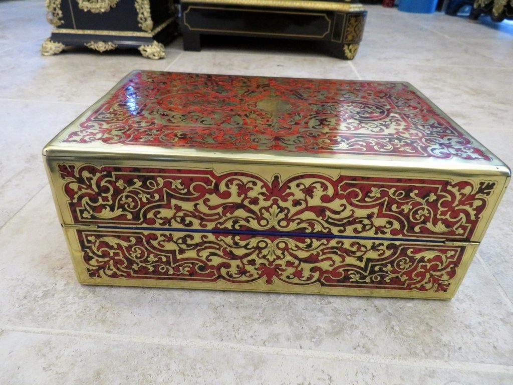  Large Navy Writing Desk Case In Boulle Marquetry Napoleon III Period 19th-photo-7