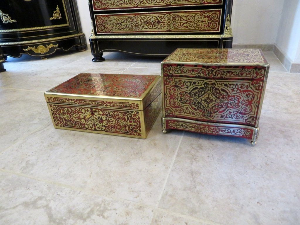  Large Navy Writing Desk Case In Boulle Marquetry Napoleon III Period 19th-photo-4
