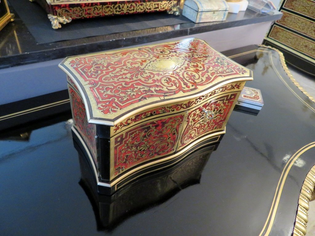 Boite à Thé En Marqueterie Boulle Sur Toutes Ses Faces Même Dedans époque Napoléon III-photo-1