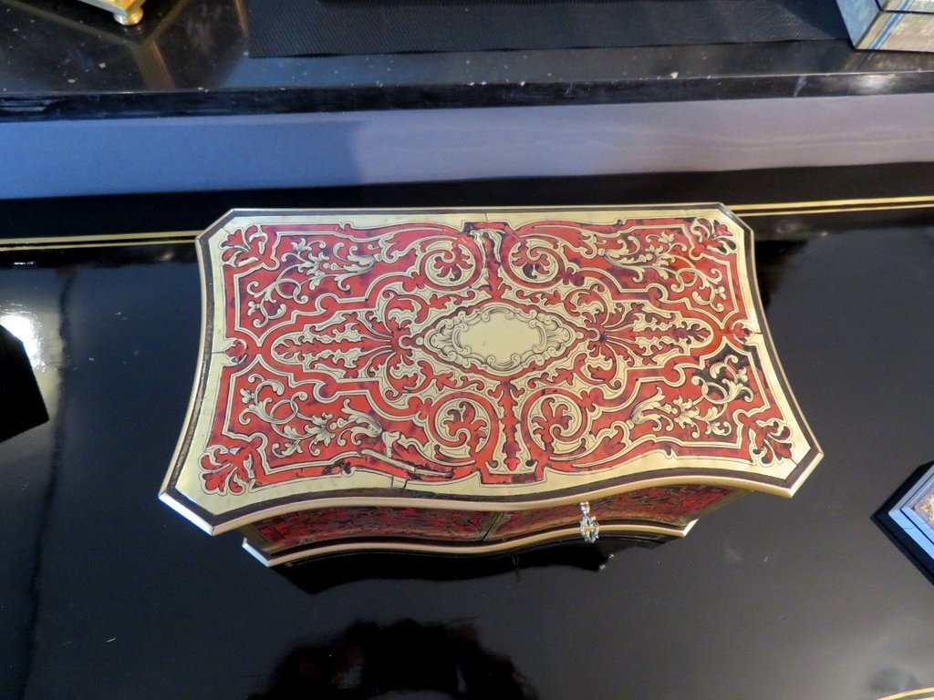 Boite à Thé En Marqueterie Boulle Sur Toutes Ses Faces Même Dedans époque Napoléon III-photo-2