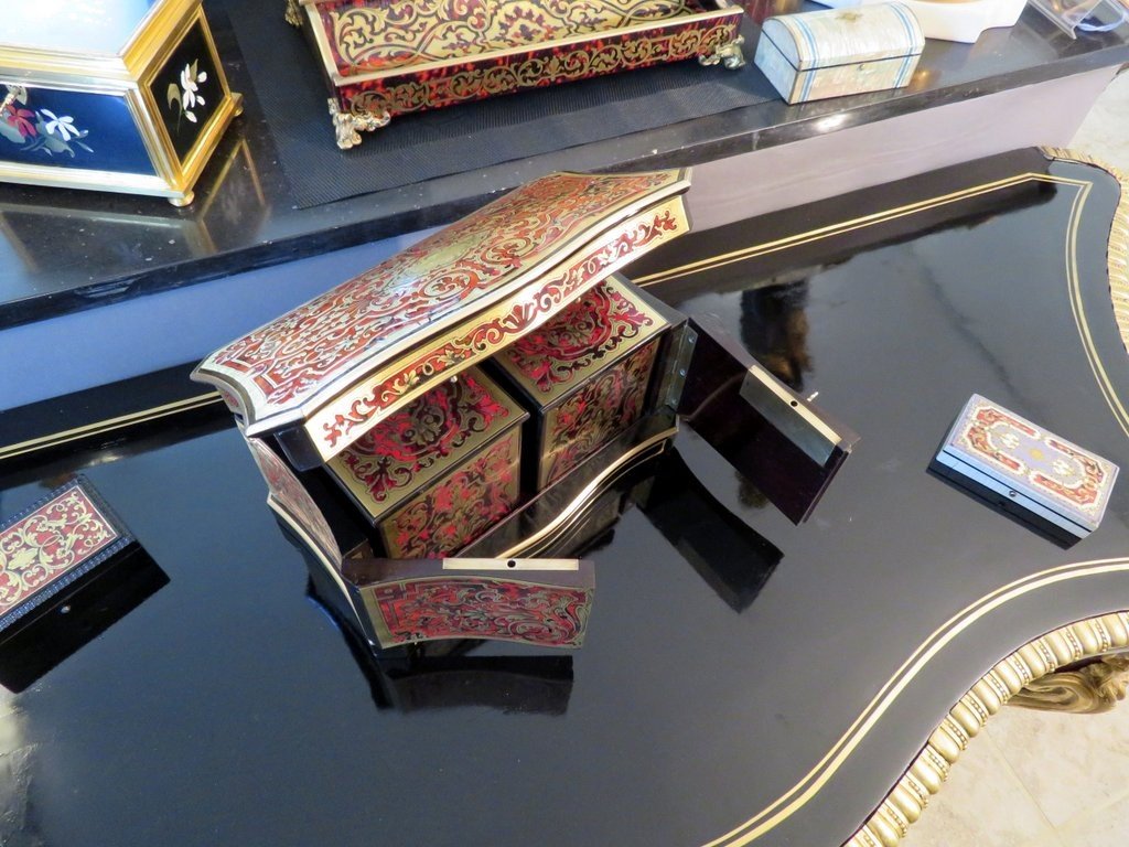 Boite à Thé En Marqueterie Boulle Sur Toutes Ses Faces Même Dedans époque Napoléon III-photo-5