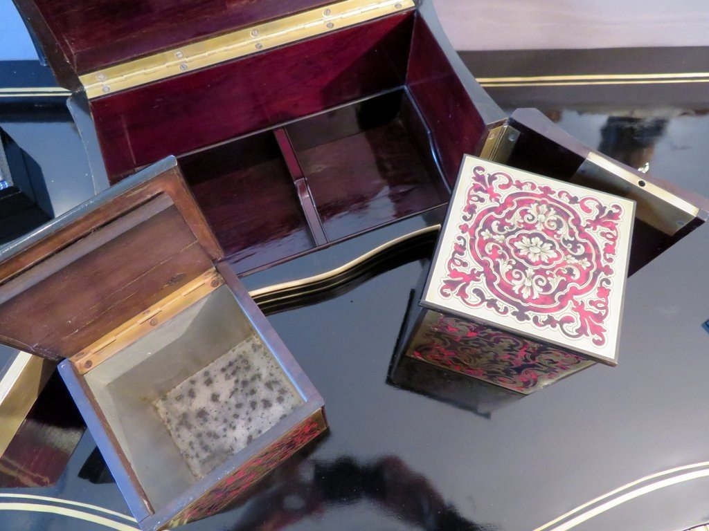 Boite à Thé En Marqueterie Boulle Sur Toutes Ses Faces Même Dedans époque Napoléon III-photo-6