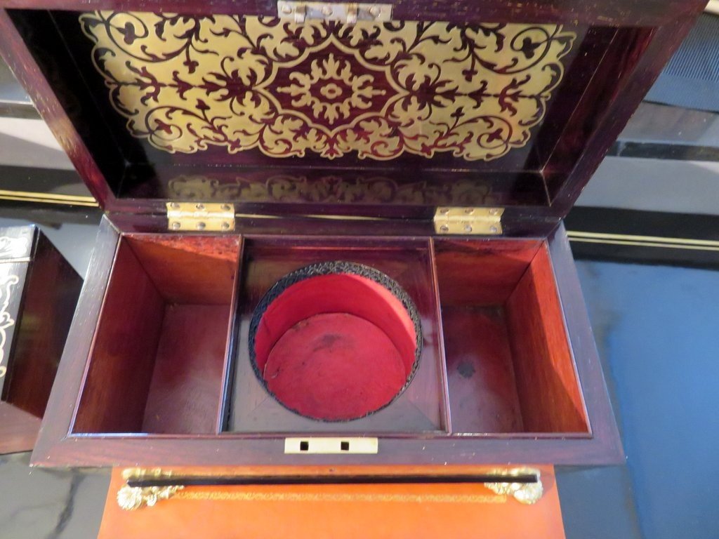 Tea Caddy In Boulle Marquetry Inlay Brass Napoléon III Period Perfect Condition-photo-7