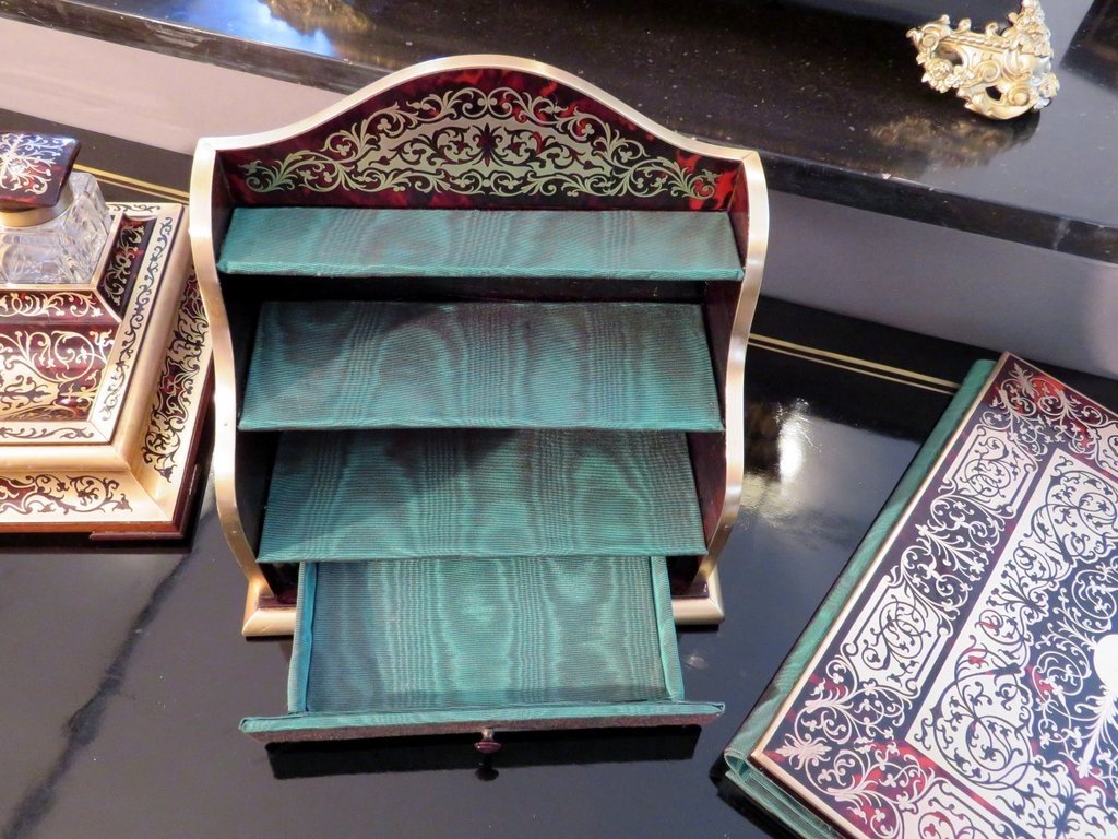 Signé Vickery Ensemble De Bureau En Marqueterie Boulle époque Napoléon III-photo-5