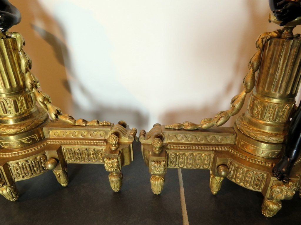 Paire De Chenet En Bronze époque XIXe Avec Angelot Cherubin-photo-4