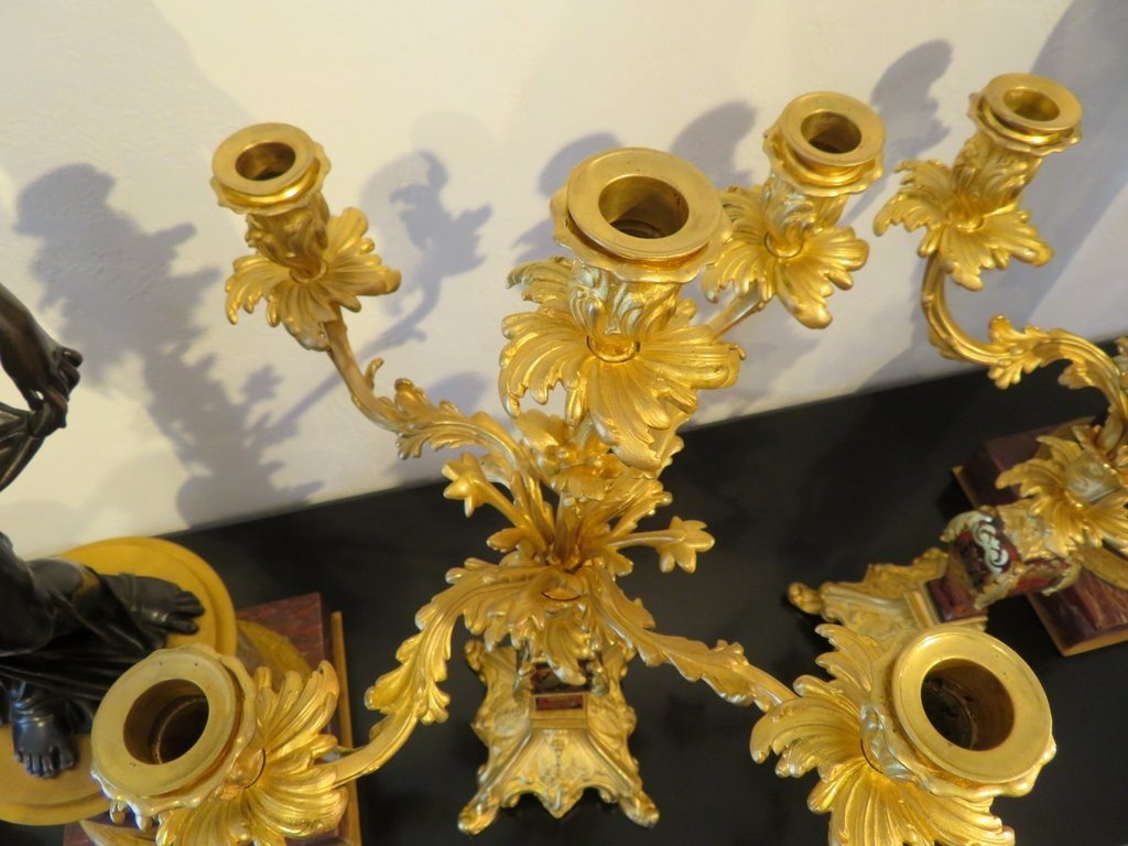 Pair Of Candelabra In Boulle Marquetry And Bronze, Napoleon III Period 61 Cm-photo-3