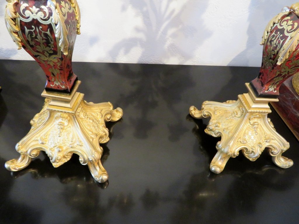 Pair Of Candelabra In Boulle Marquetry And Bronze, Napoleon III Period 61 Cm-photo-1