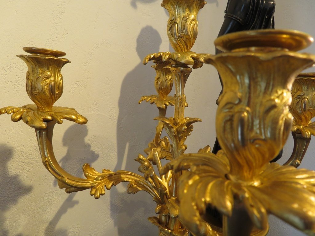 Pair Of Candelabra In Boulle Marquetry And Bronze, Napoleon III Period 61 Cm-photo-3