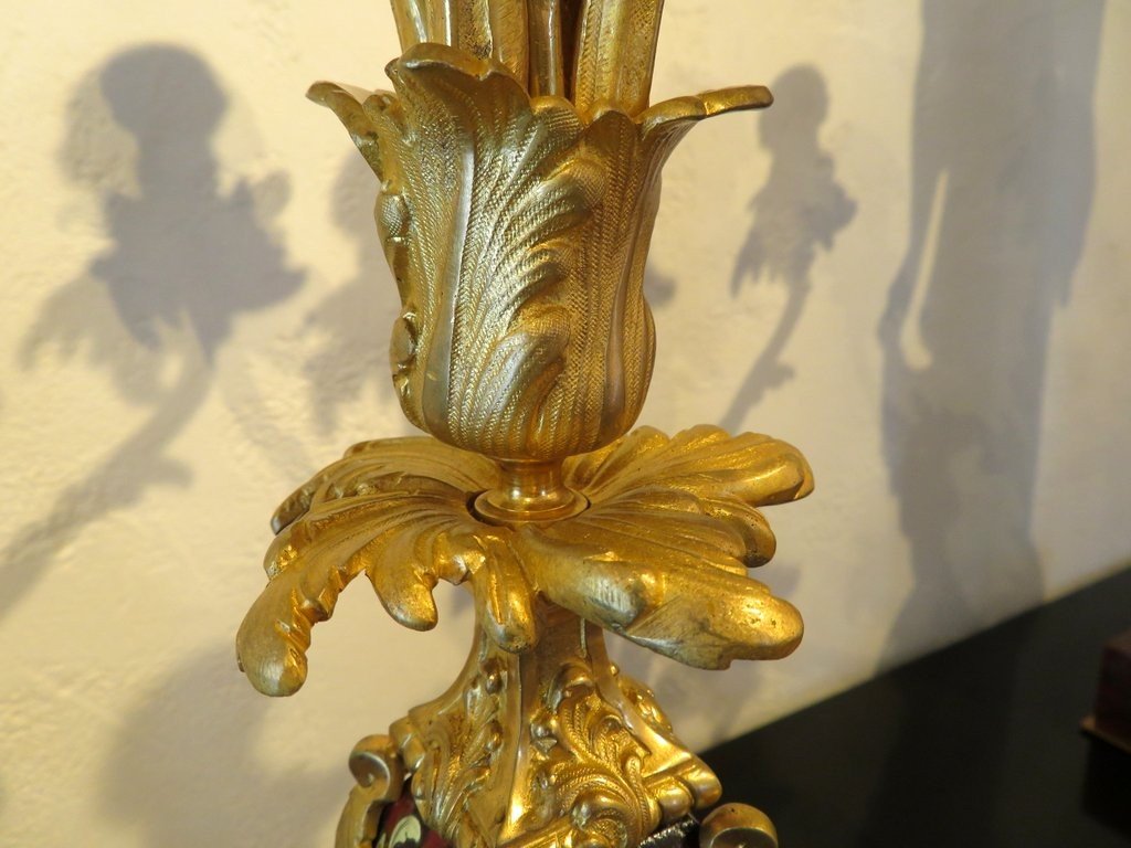 Pair Of Candelabra In Boulle Marquetry And Bronze, Napoleon III Period 61 Cm-photo-4