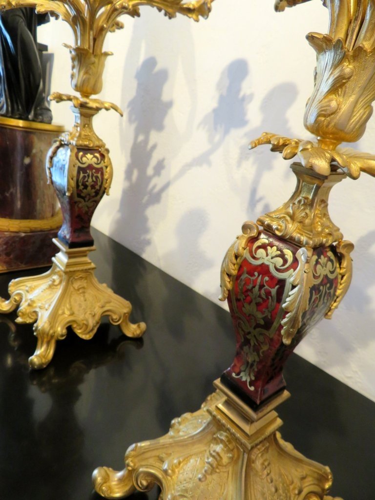 Pair Of Candelabra In Boulle Marquetry And Bronze, Napoleon III Period 61 Cm-photo-6
