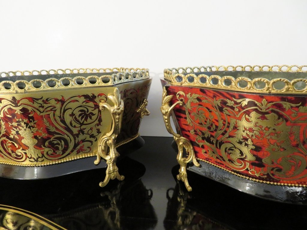 Pair Of Boulle Marquetry Jardiniere From The Napoleon III Period-photo-7