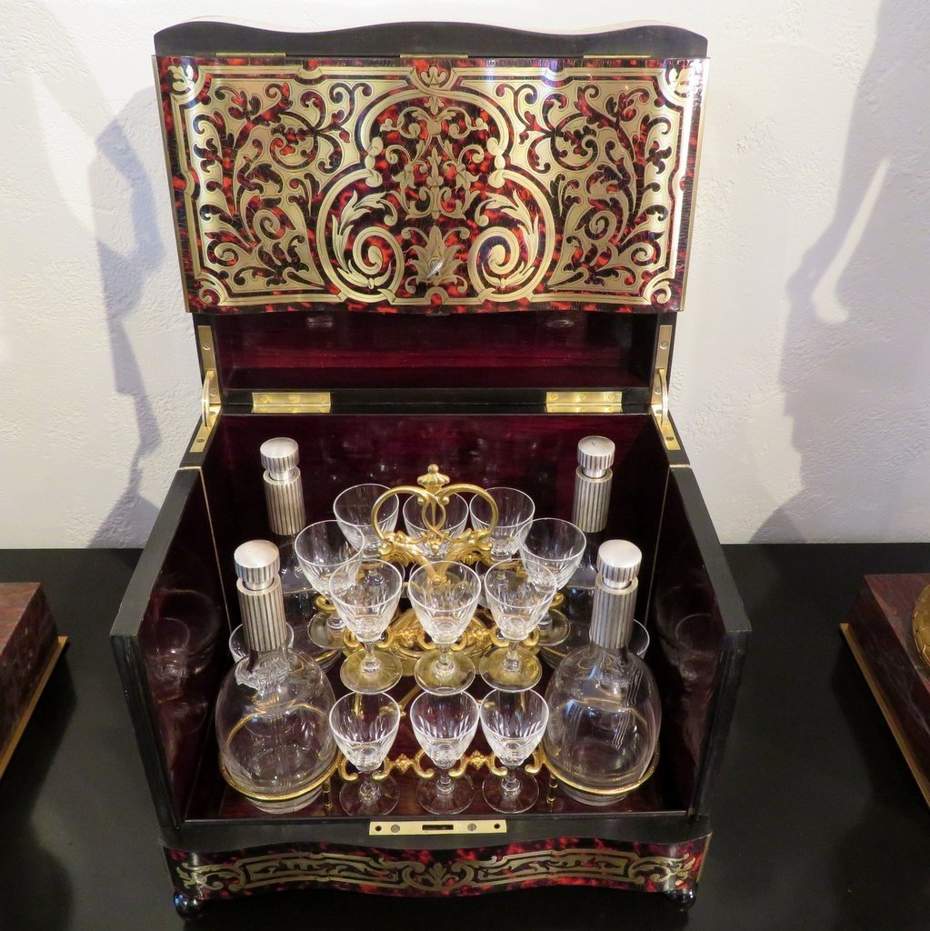 Cave à Liqueur Mouvementée Marqueterie Boulle d'époque Napoléon III-photo-3