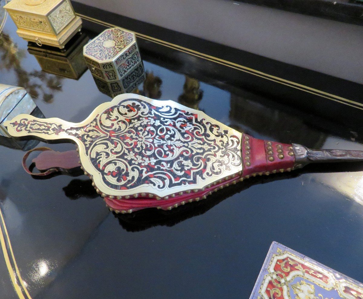 Soufflet De Cheminée En Marqueterie Boulle époque Napoléon III