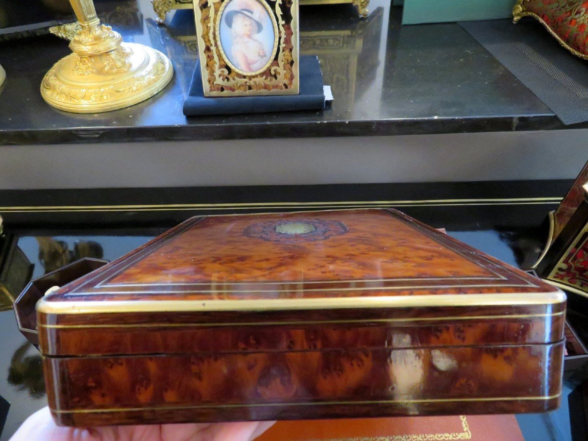 Boite à Jeux En Marqueterie Bois Précieux Boulle époque Napoléon III-photo-4