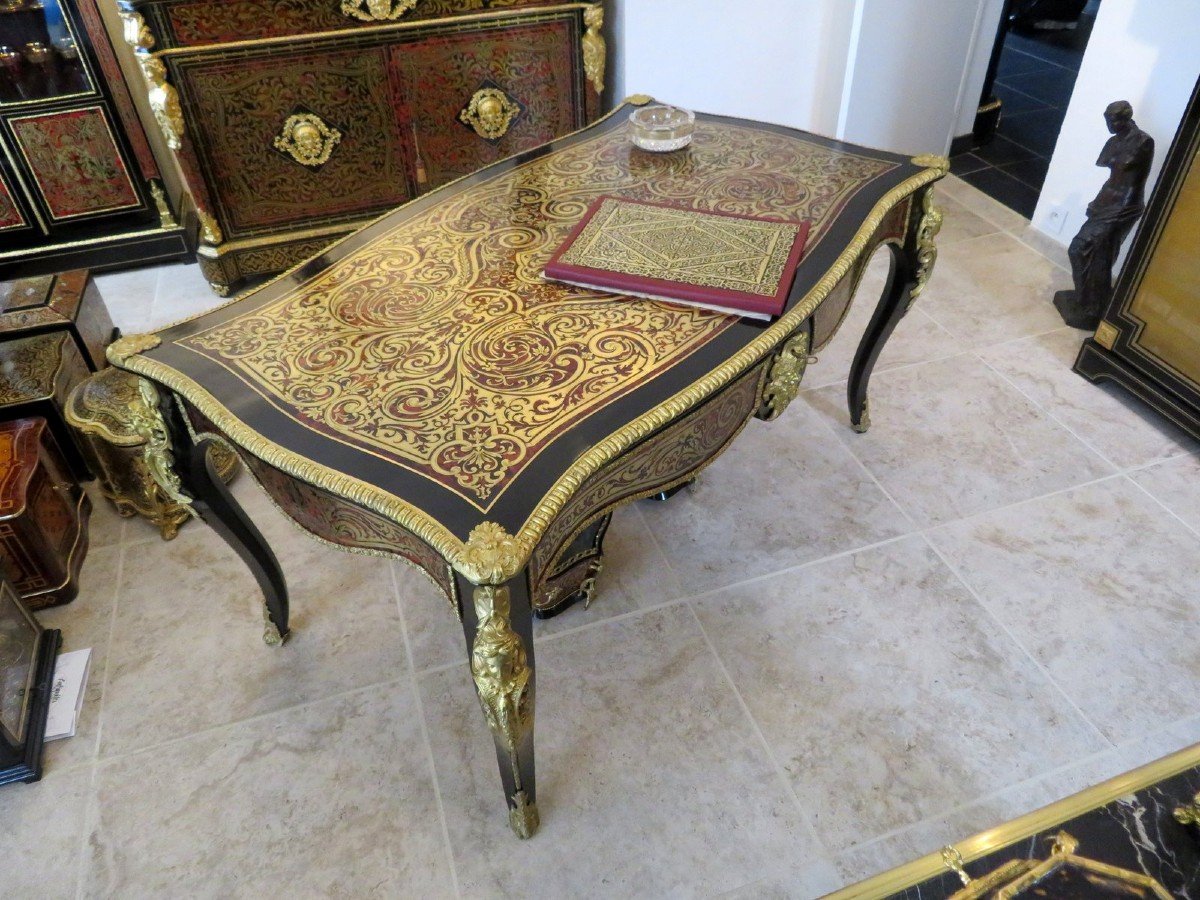 Large Minister's Desk In Boulle Marquetry, Napoleon III Period-photo-2