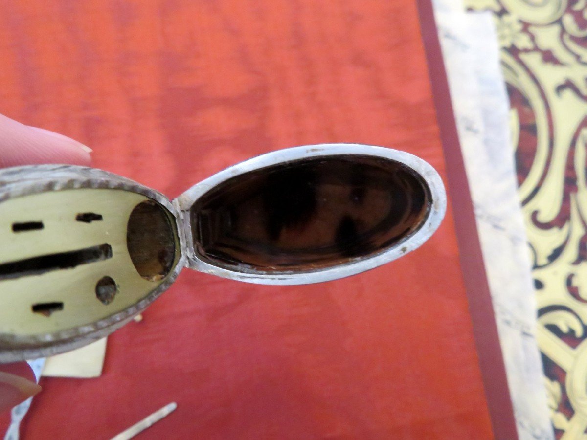 Trousseau à Ongle En Marqueterie Boulle écaille Et Argenture époque Napoléon III-photo-3