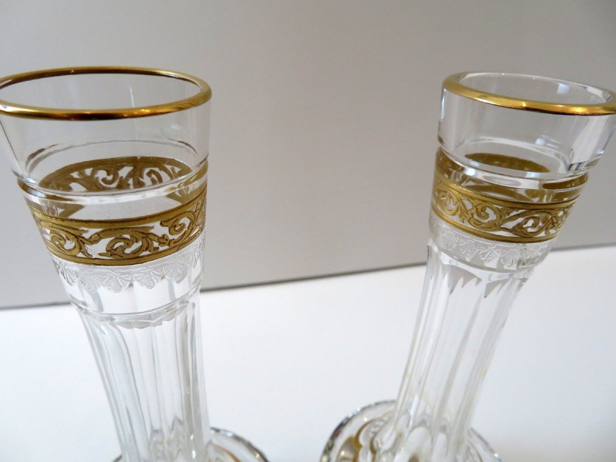 Paire De Soliflore Saint Louis Thistle Or Cristal Signé Parfait état 18cm-photo-2