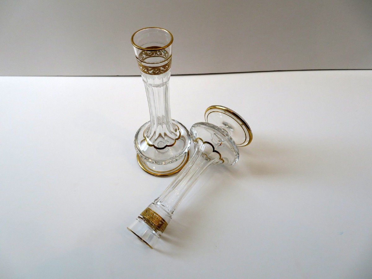 Paire De Soliflore Saint Louis Thistle Or Cristal Signé Parfait état 18cm-photo-3