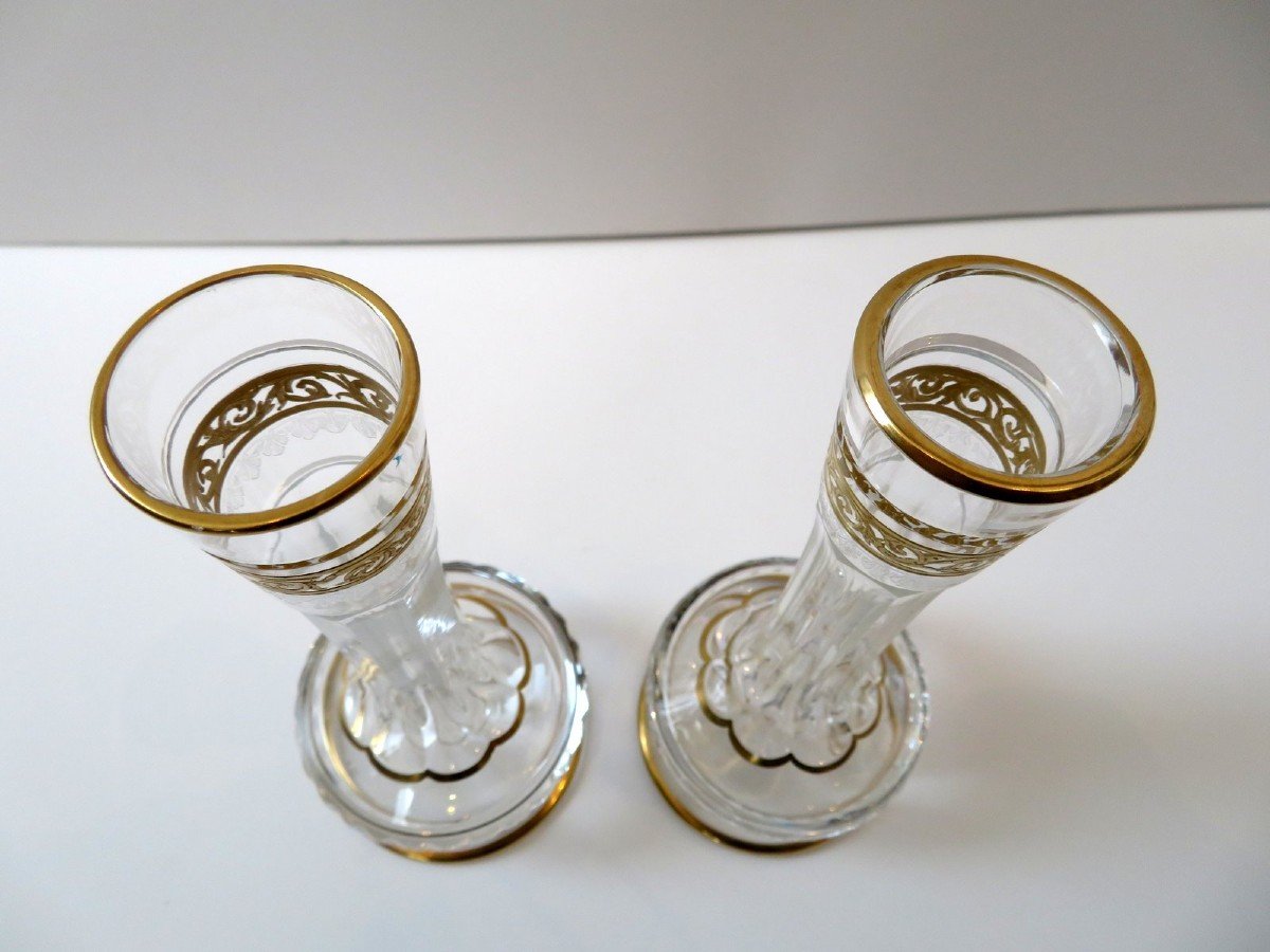 Paire De Soliflore Saint Louis Thistle Or Cristal Signé Parfait état 18cm-photo-7