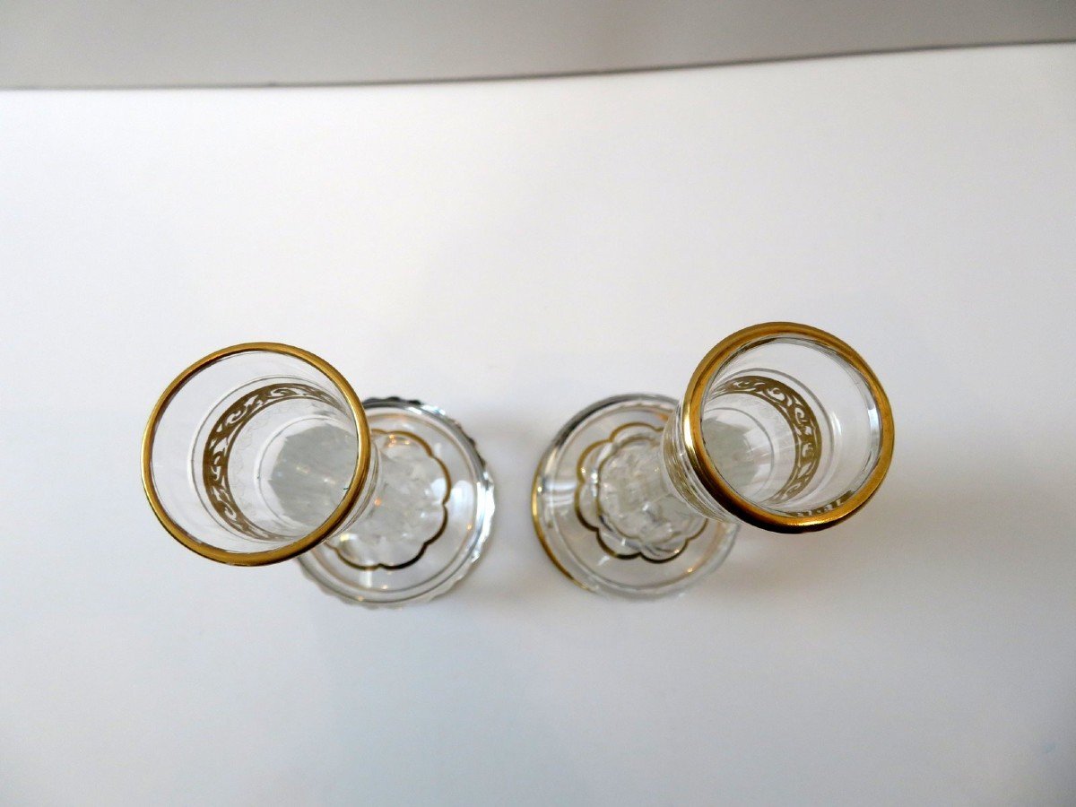 Paire De Soliflore Saint Louis Thistle Or Cristal Signé Parfait état 18cm-photo-8