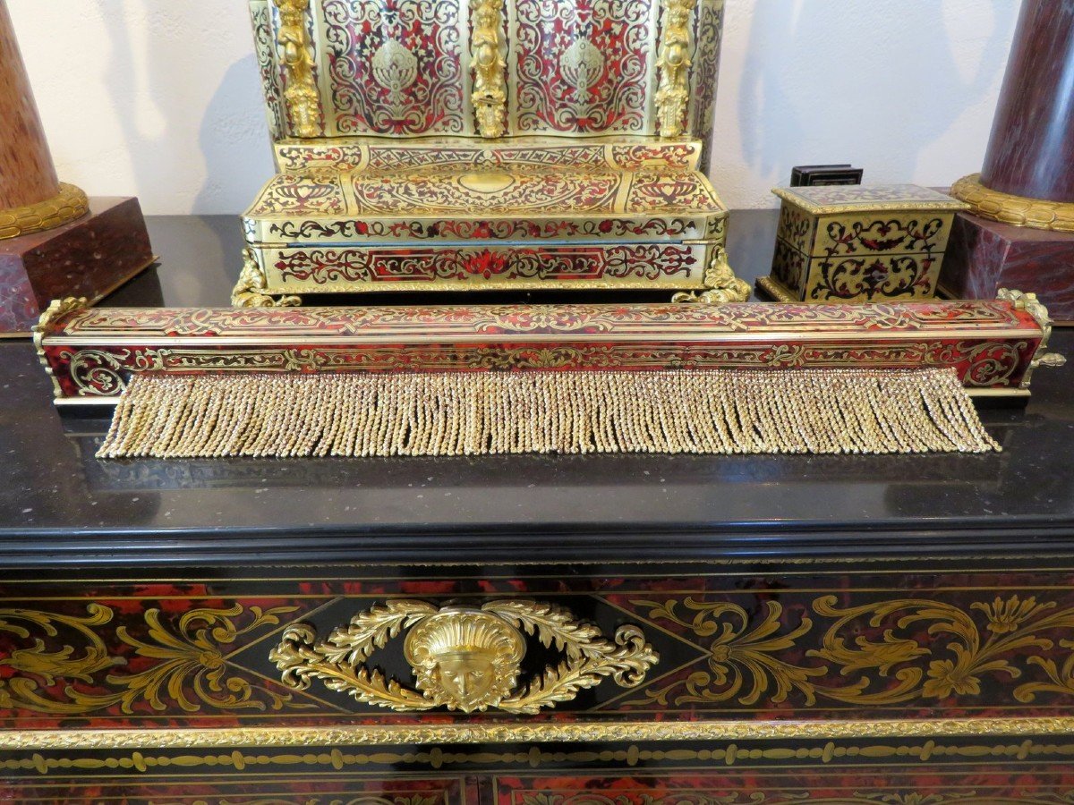 Boulle Marquetry Smoke Screen  Barrier On All Sides Napoleon III Period With Original Curtain-photo-2
