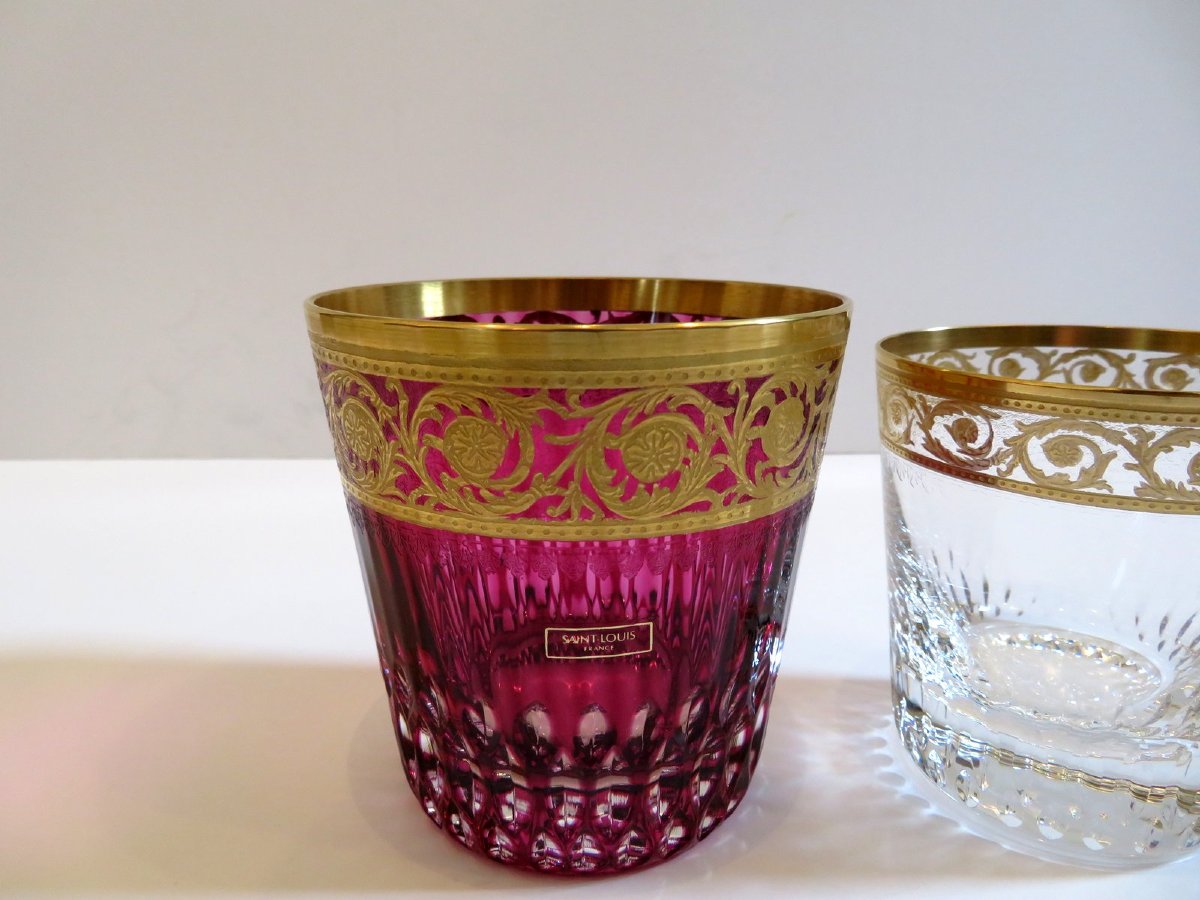 Amethyst Whiskey Glass Large No. 1 Saint St Louis Thistle Gold Crystal Signed-photo-1