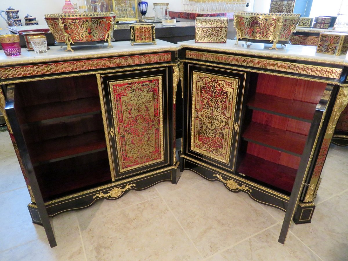 Pair Of Boulle Marquetry Cabinet   Napoleon III Period In Perfect Condition-photo-4