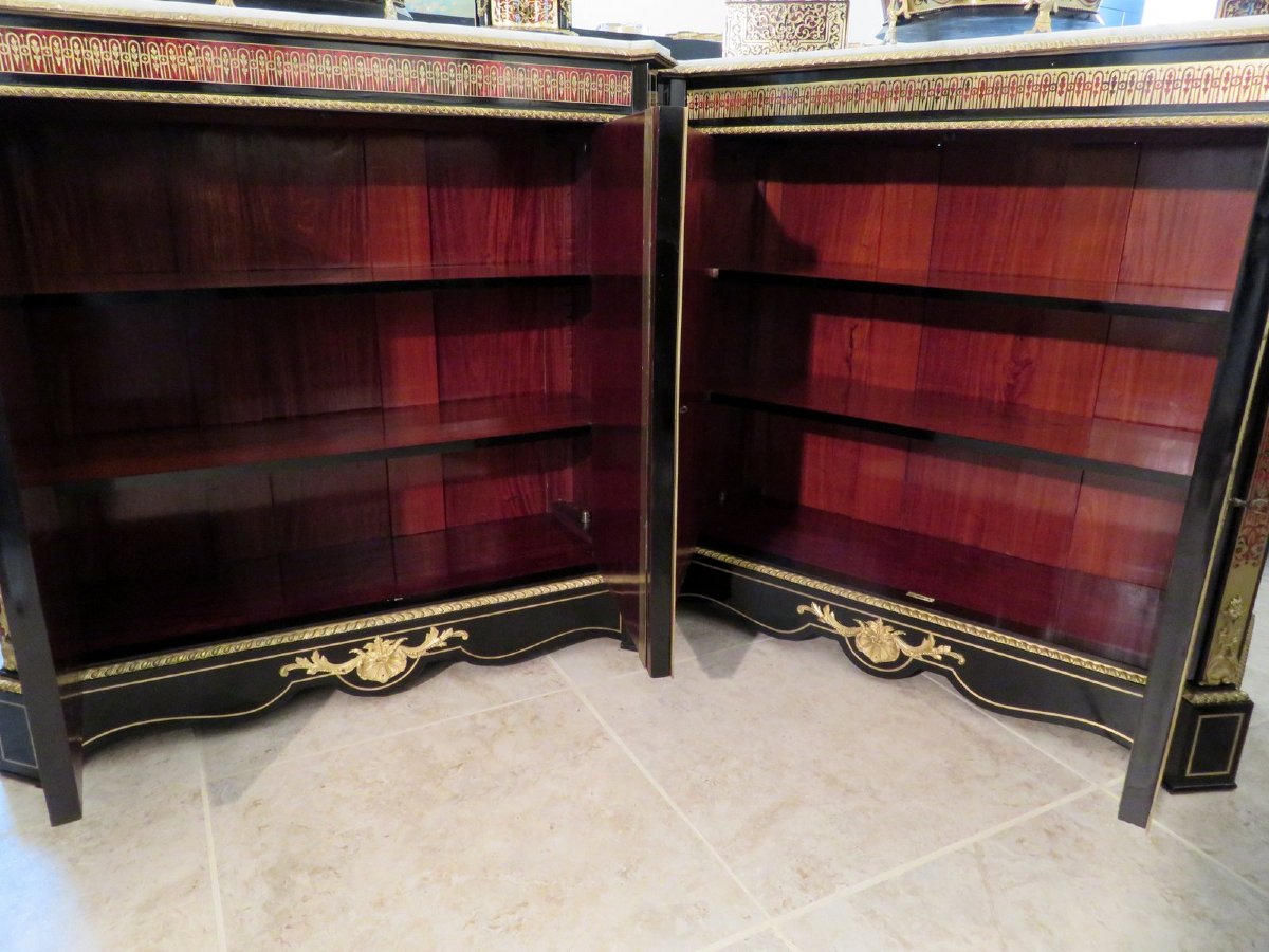 Pair Of Boulle Marquetry Cabinet   Napoleon III Period In Perfect Condition-photo-4