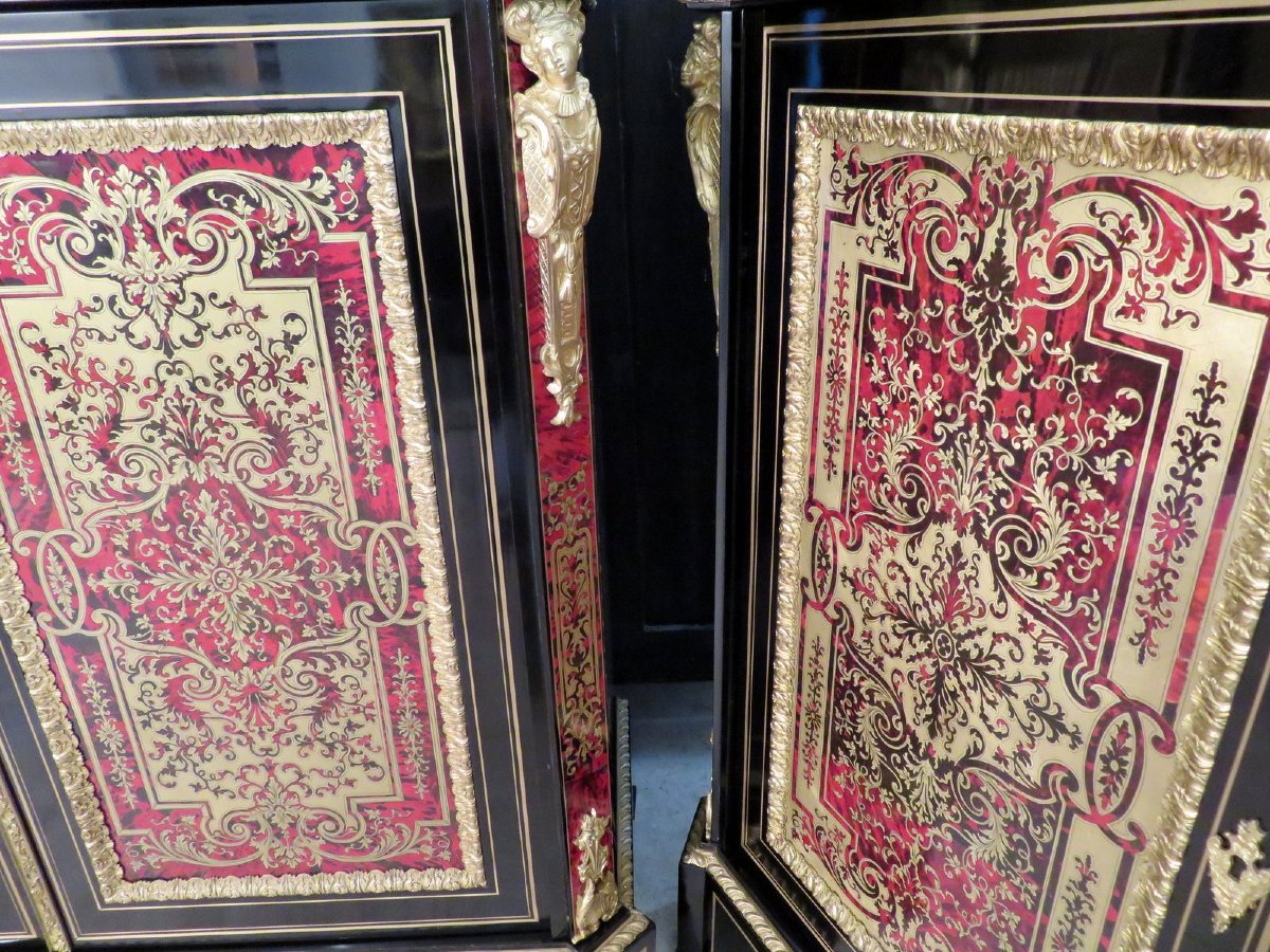 Pair Of Boulle Marquetry Cabinet   Napoleon III Period In Perfect Condition-photo-6