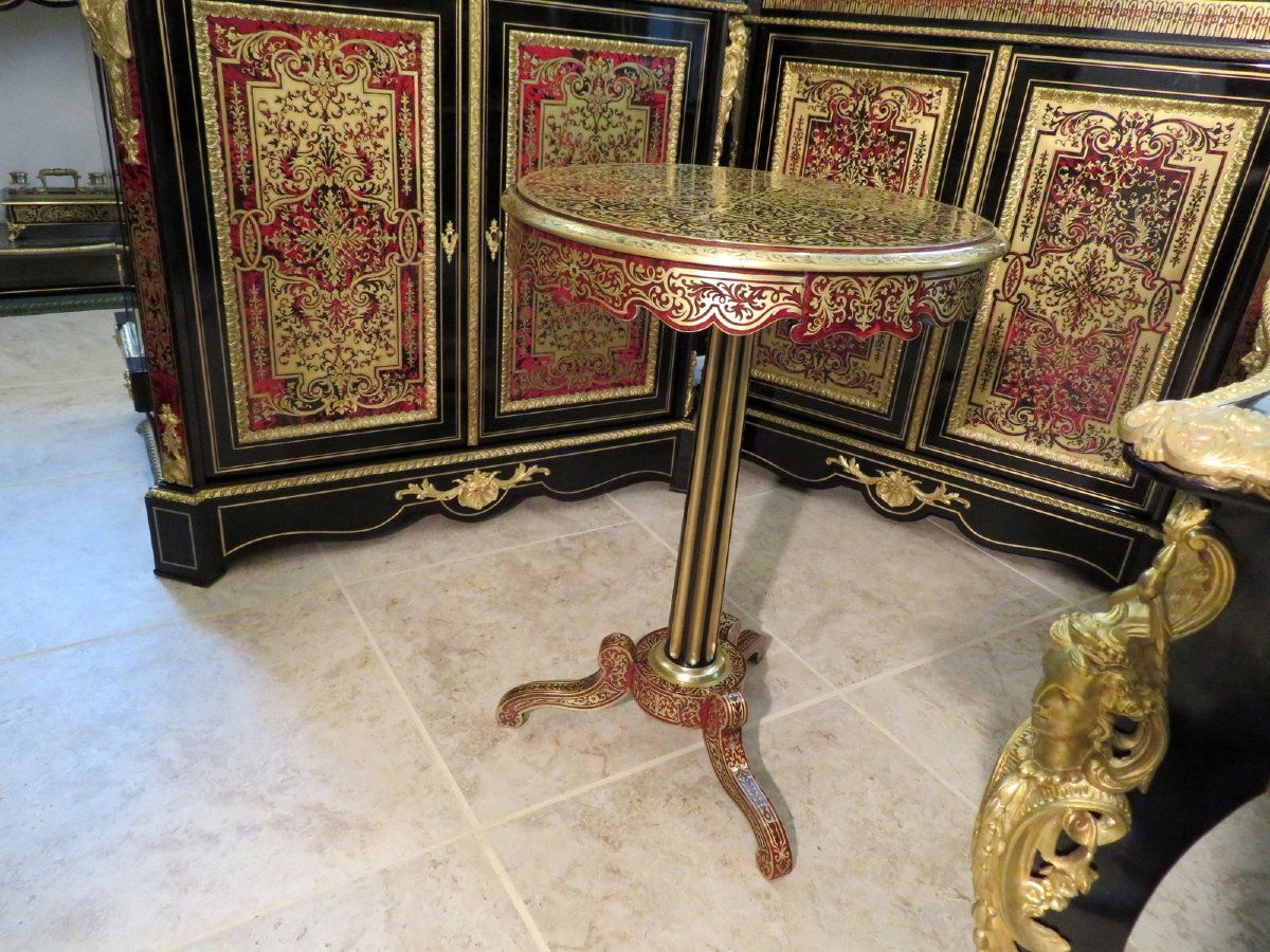 Guéridon Rond En Marqueterie Boulle époque Napoléon III En Parfait état-photo-1