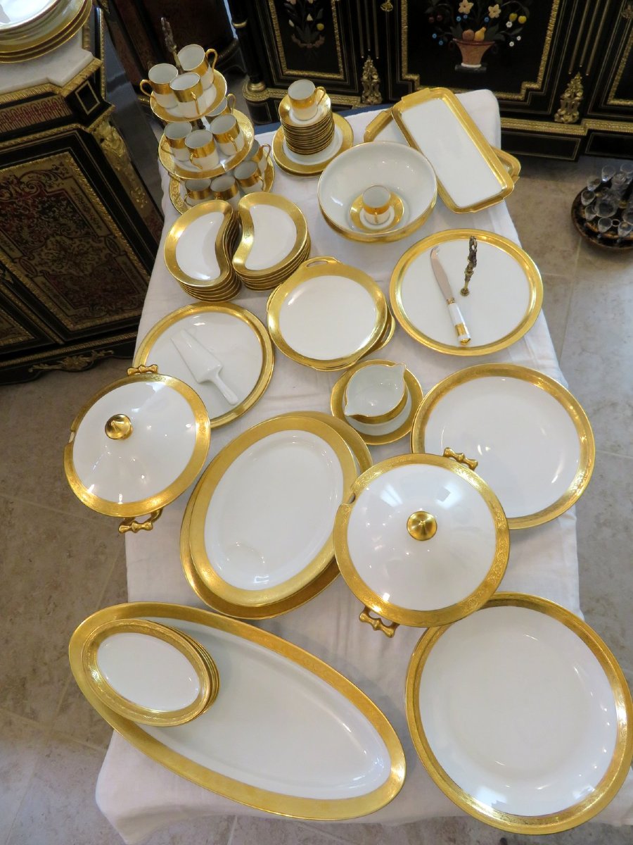 Important Set Haviland Limoges Porcelain Thistle Gold 178 Plates + 29 Platters + Coffee-photo-3