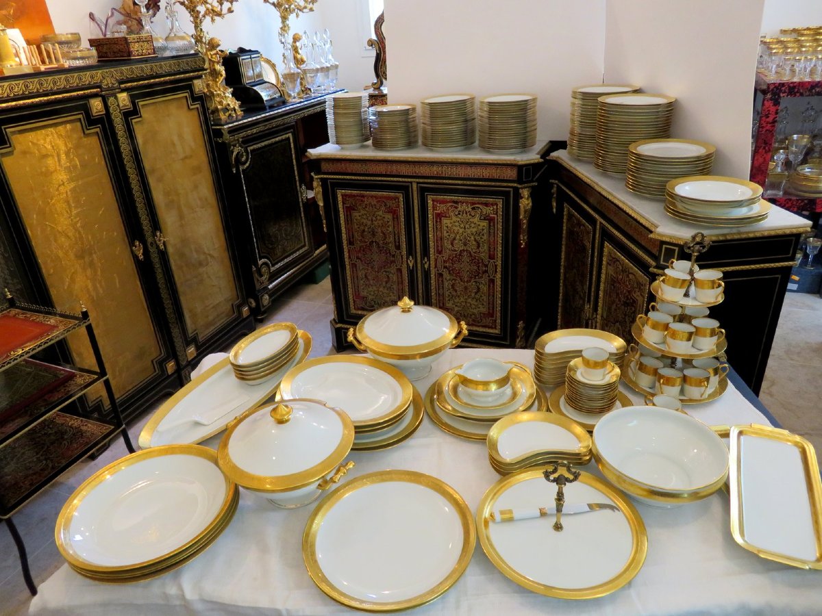 Important Set Haviland Limoges Porcelain Thistle Gold 178 Plates + 29 Platters + Coffee-photo-1