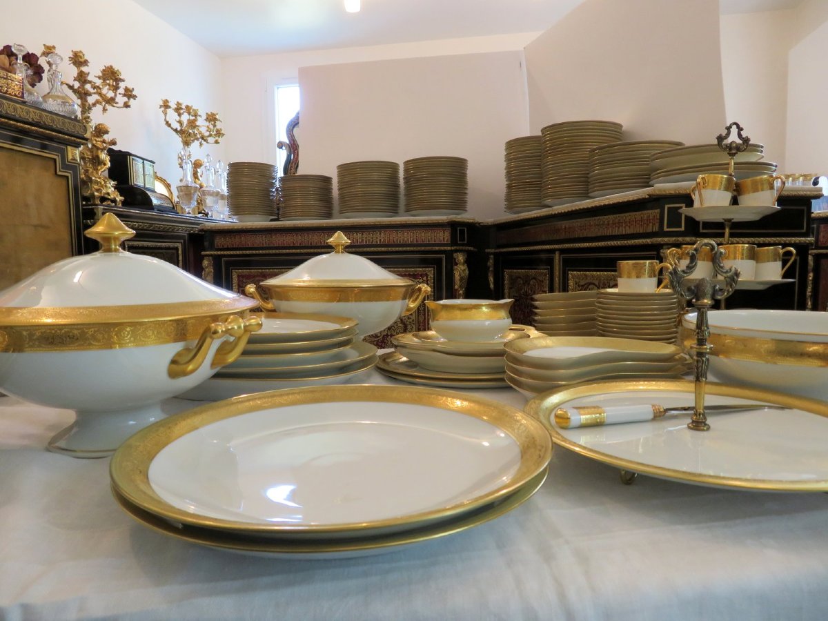 Important Set Haviland Limoges Porcelain Thistle Gold 178 Plates + 29 Platters + Coffee-photo-2