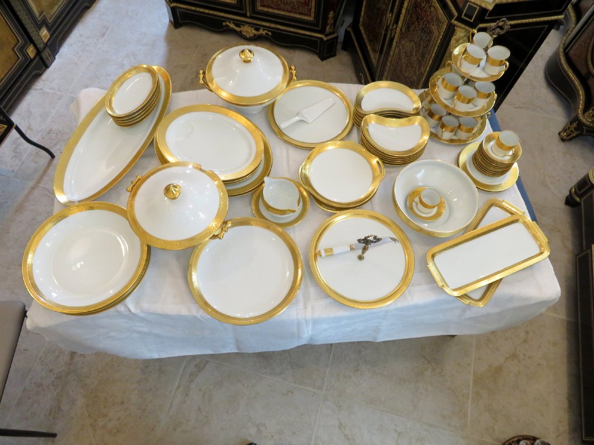 Important Set Haviland Limoges Porcelain Thistle Gold 178 Plates + 29 Platters + Coffee-photo-4
