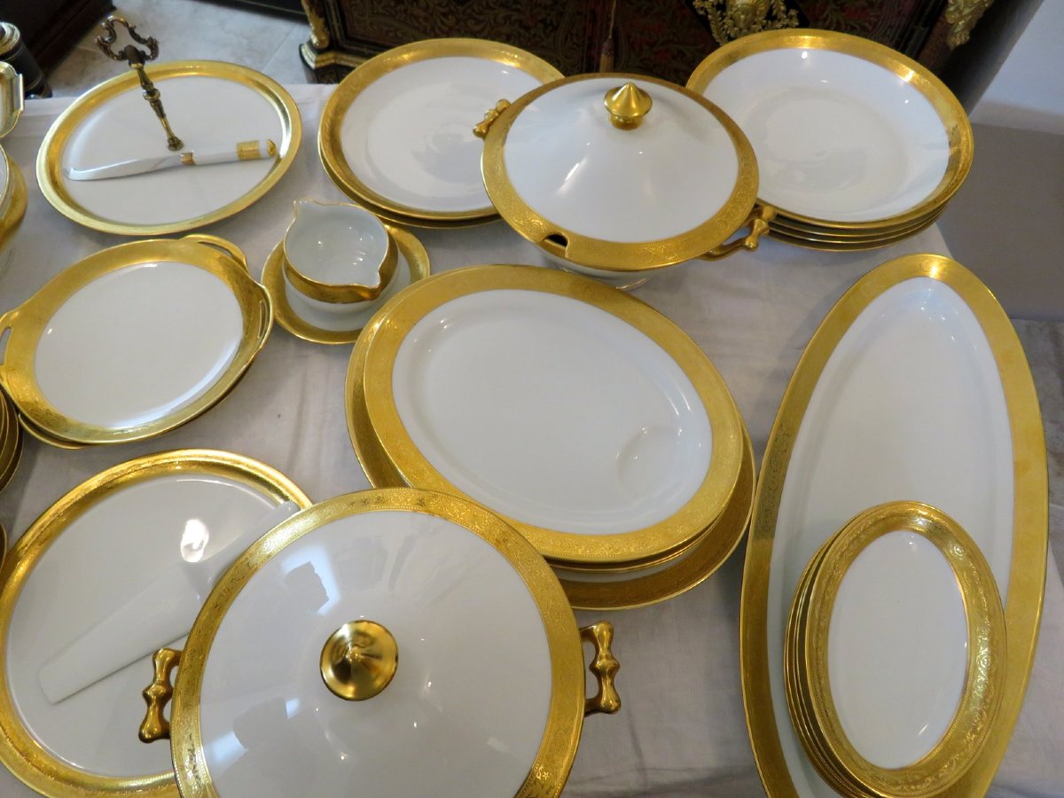 Important Set Haviland Limoges Porcelain Thistle Gold 178 Plates + 29 Platters + Coffee-photo-8