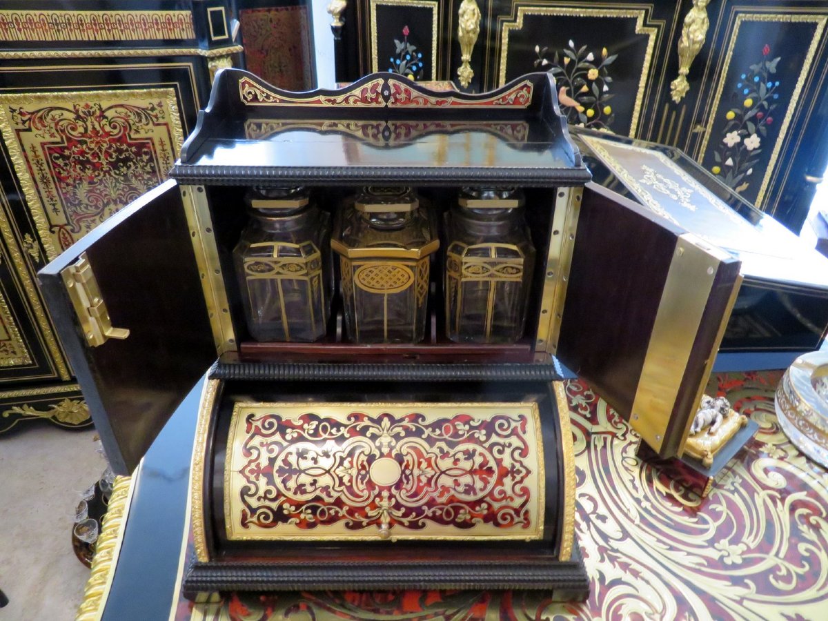 Armoirette à Thé En Marqueterie Boulle époque Napoléon III-photo-2
