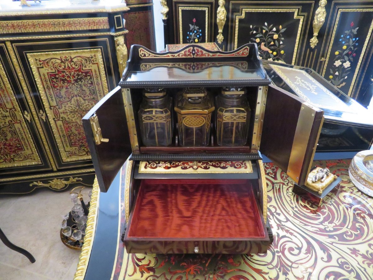 Armoirette à Thé En Marqueterie Boulle époque Napoléon III-photo-3