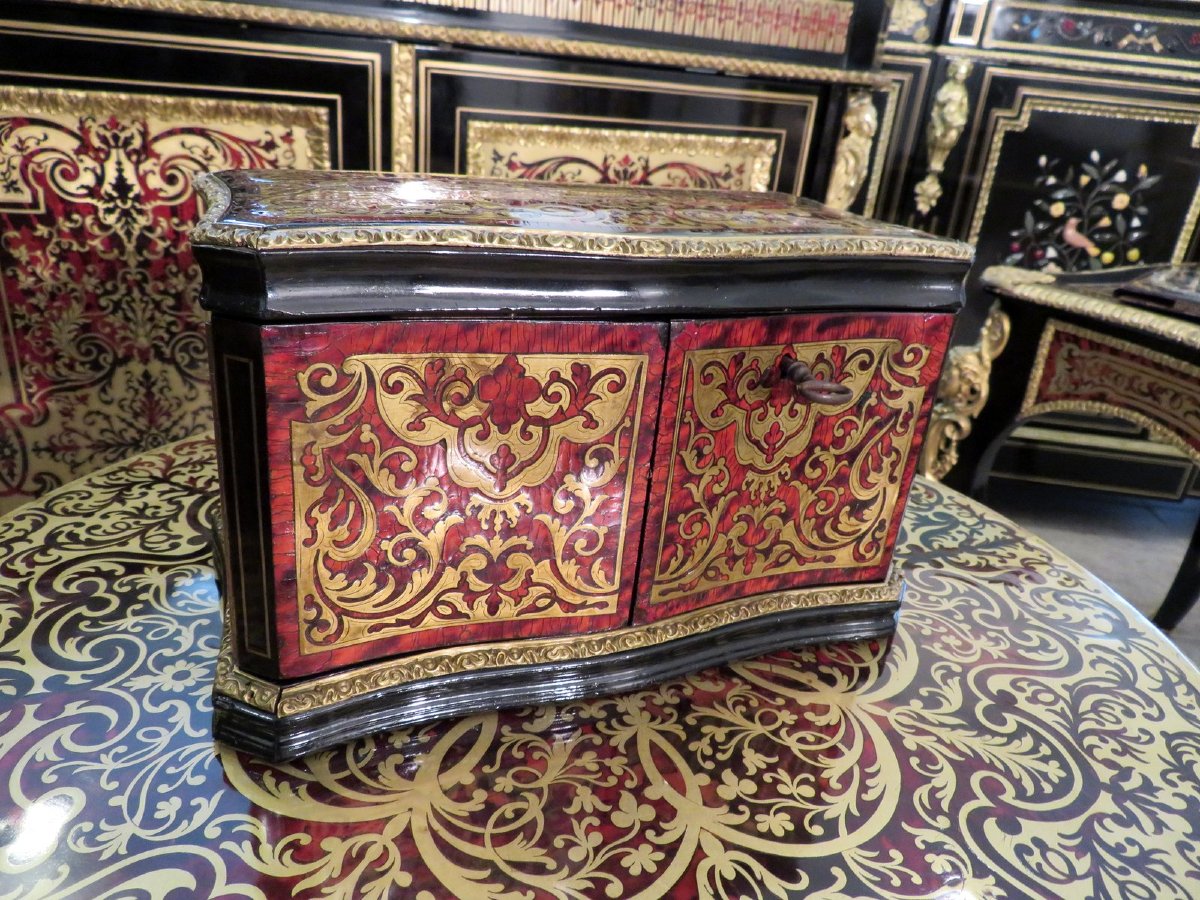 Cave à Thé En Marqueterie Boulle époque Napoléon III-photo-1