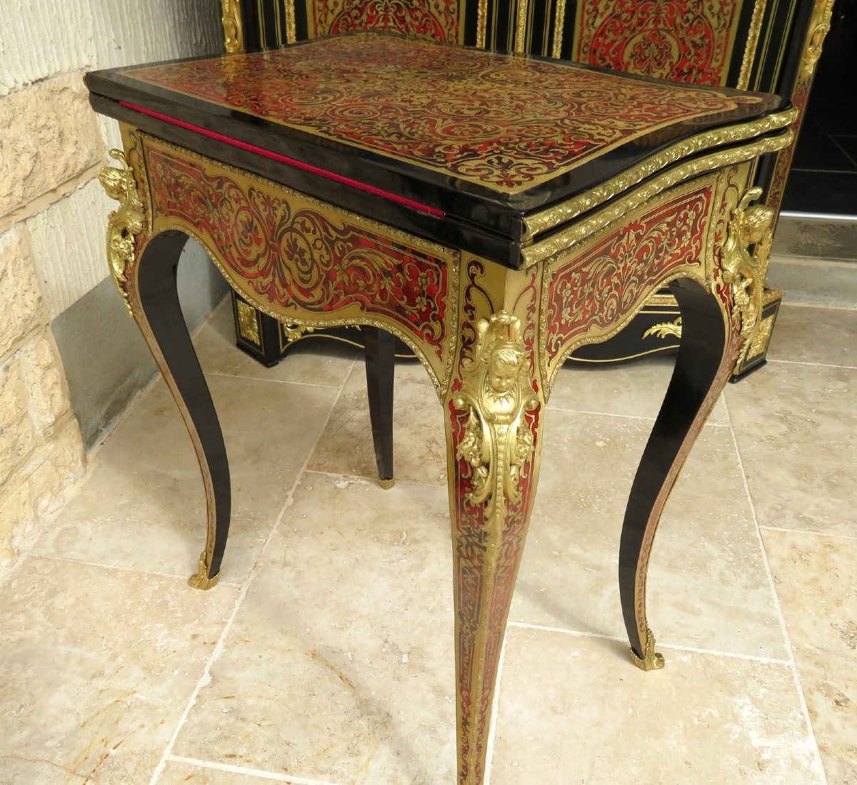 Petite Table à Jeux De Trieur En Marqueterie Boulle époque Napoléon III-photo-2