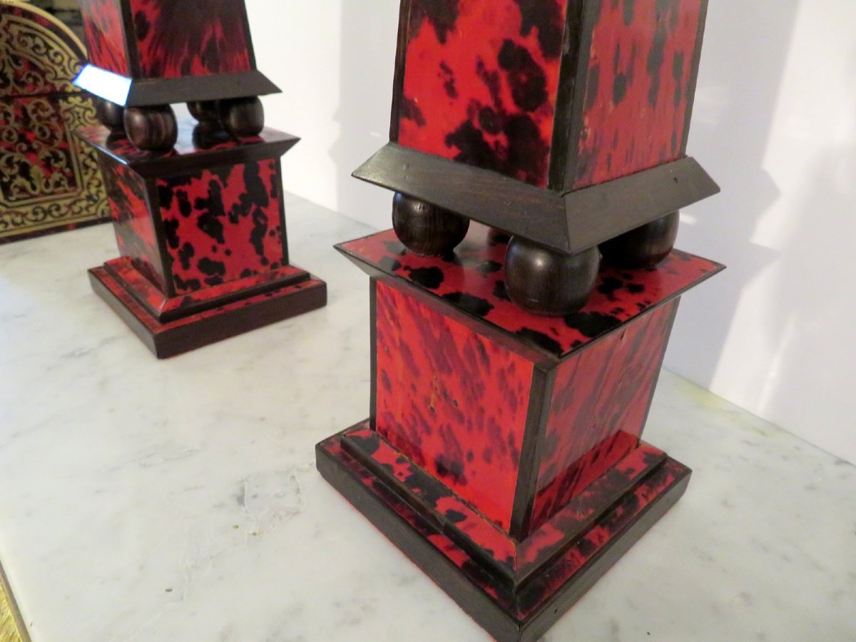  Pair Of Obelisks In Boulle Marquetry , Napoleon III Period-photo-2