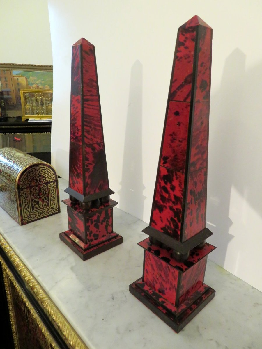  Pair Of Obelisks In Boulle Marquetry , Napoleon III Period-photo-3