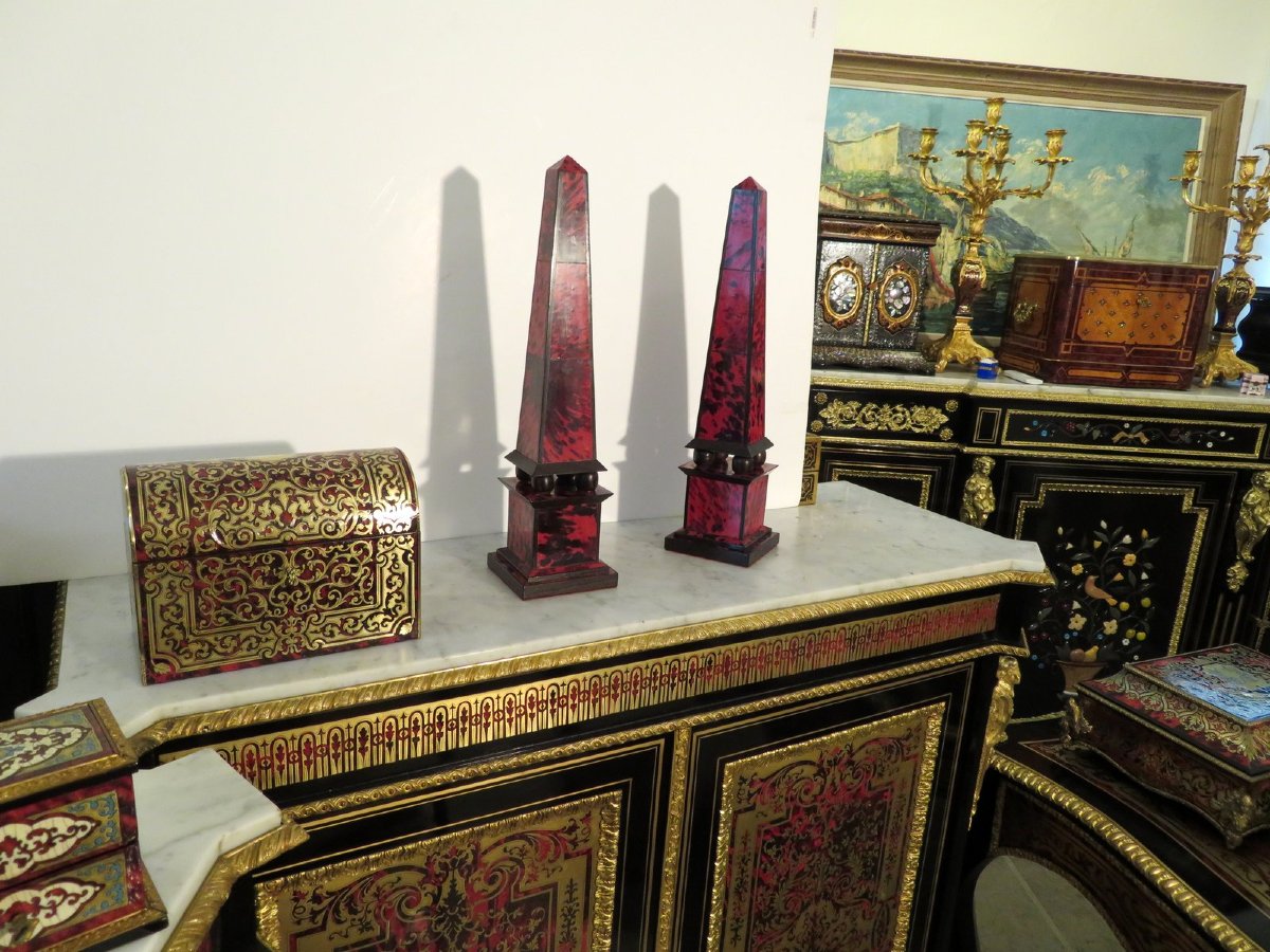  Pair Of Obelisks In Boulle Marquetry , Napoleon III Period-photo-1